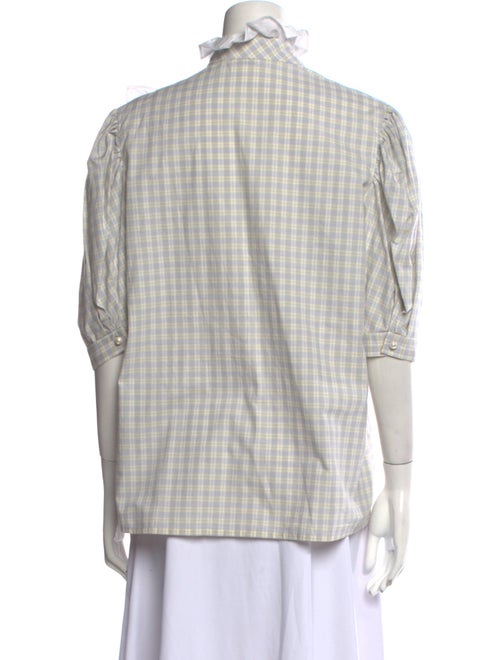 Batsheva Plaid Print Mock Neck Button-Up Top