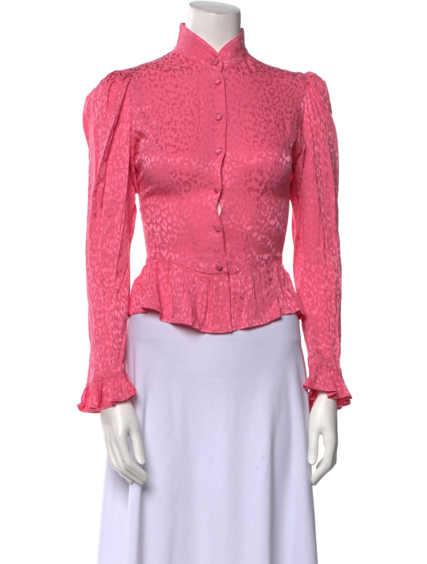 Batsheva Mock Neck Long Sleeve Button-Up Top