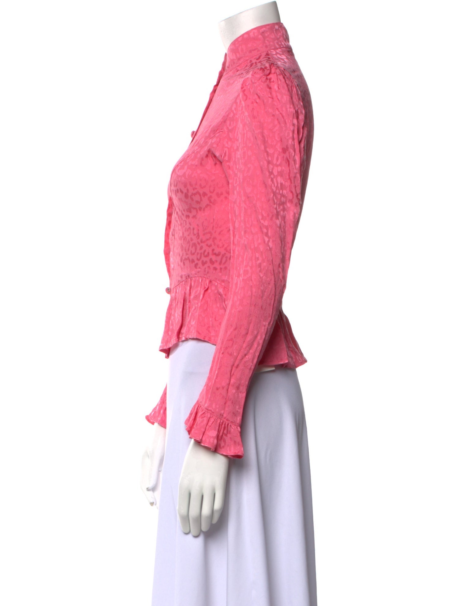 Batsheva Mock Neck Long Sleeve Button-Up Top