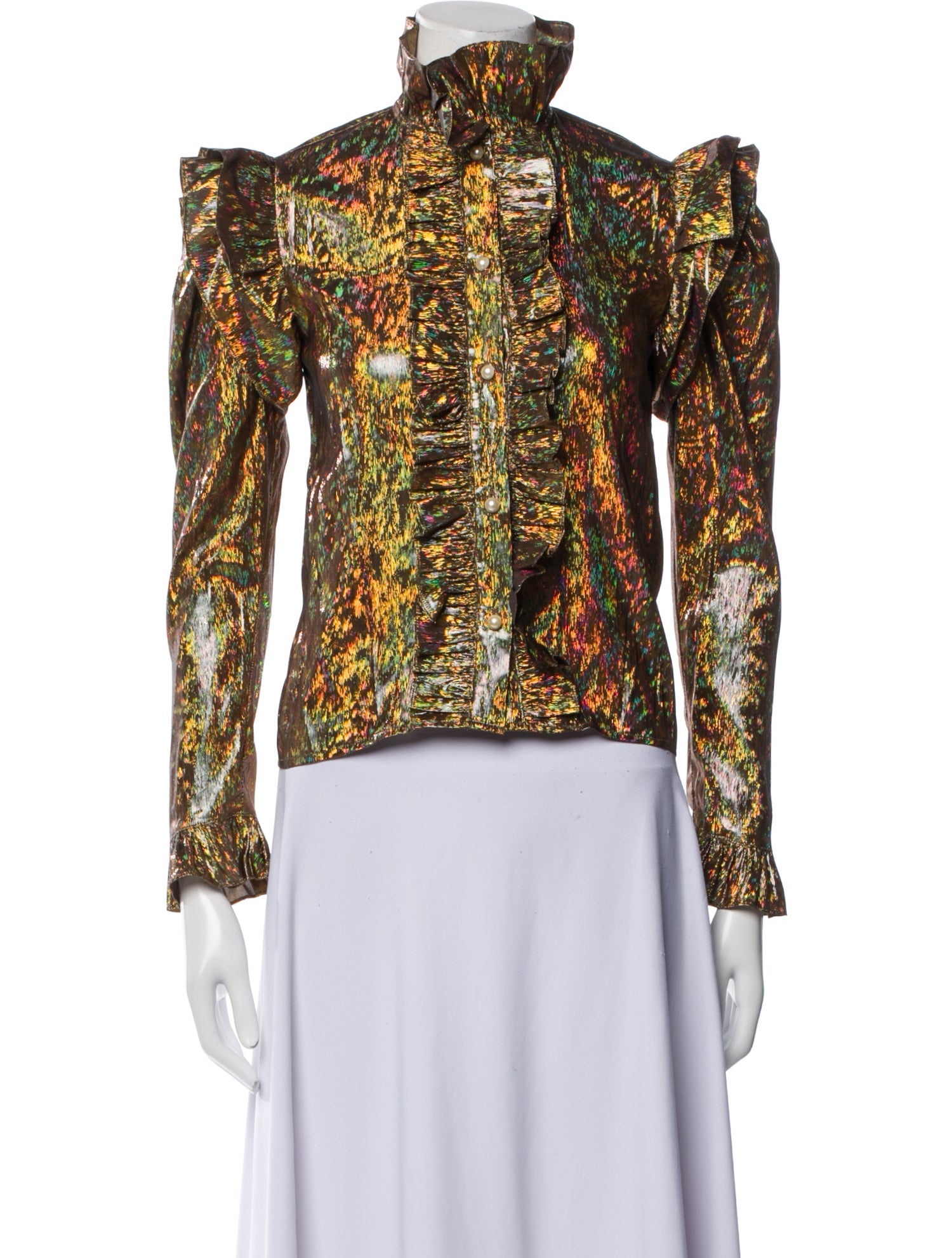 Batsheva Nylon Printed Button-Up Top