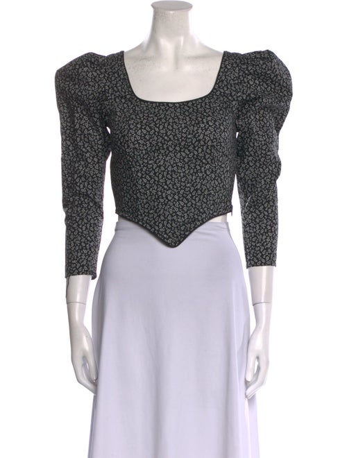 Batsheva Polka Dot Print Square Neckline Crop Top