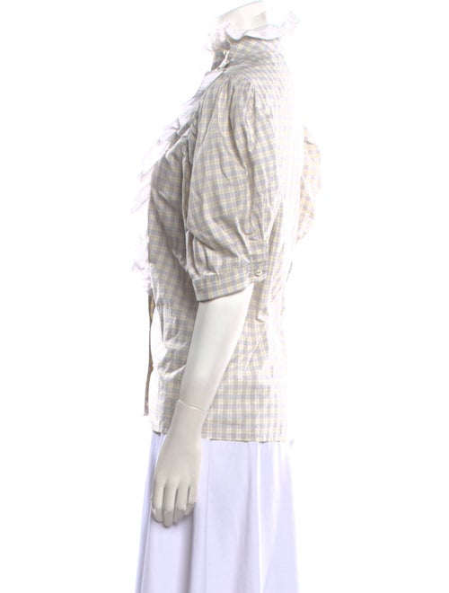 Batsheva Plaid Print Three-Quarter Sleeve Button-Up Top