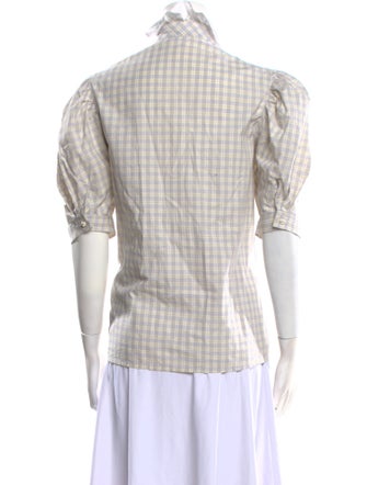 Batsheva Plaid Print Three-Quarter Sleeve Button-Up Top