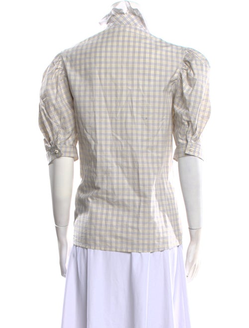 Batsheva Plaid Print Three-Quarter Sleeve Button-Up Top