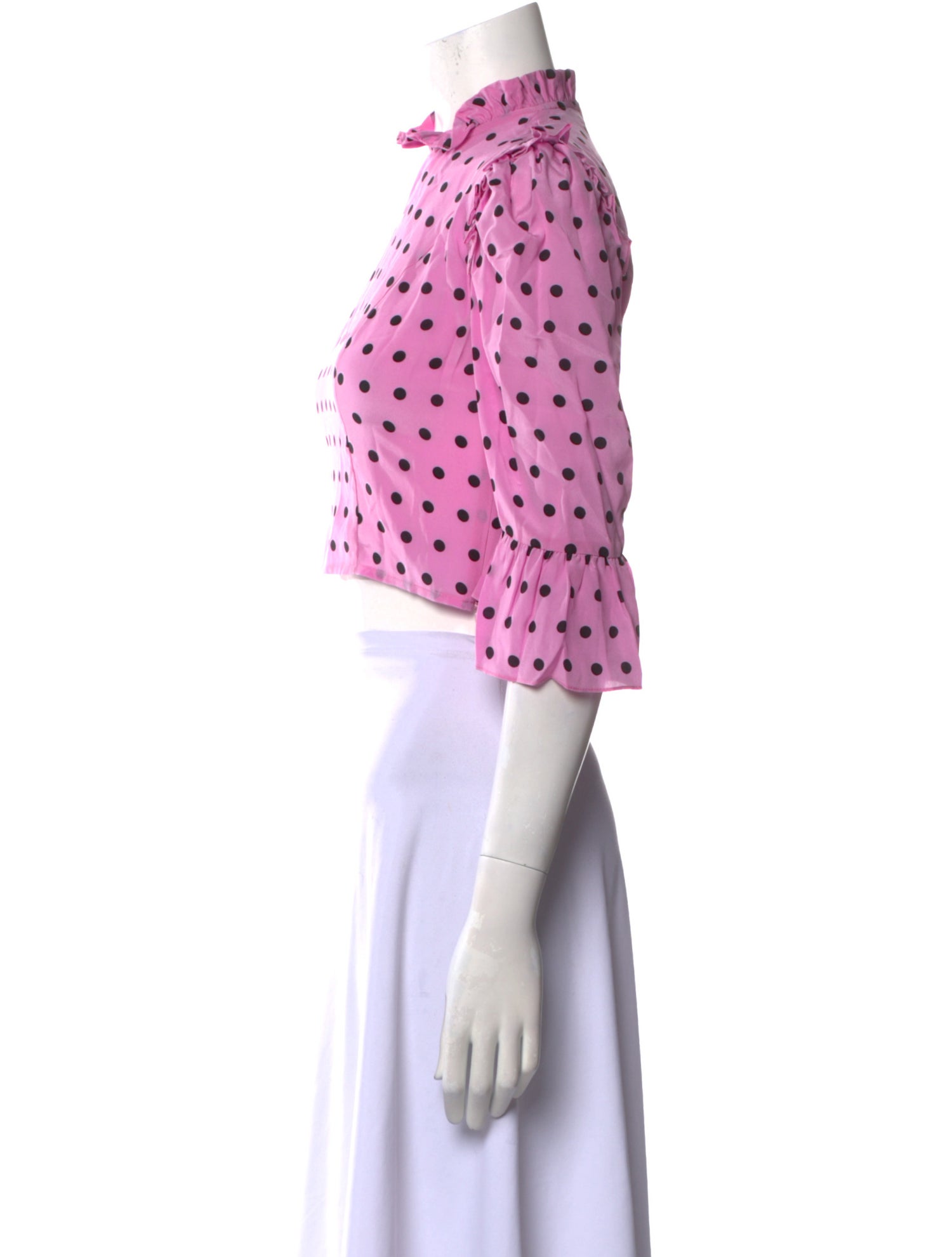 Batsheva Polka Dot Print Mock Neck Crop Top