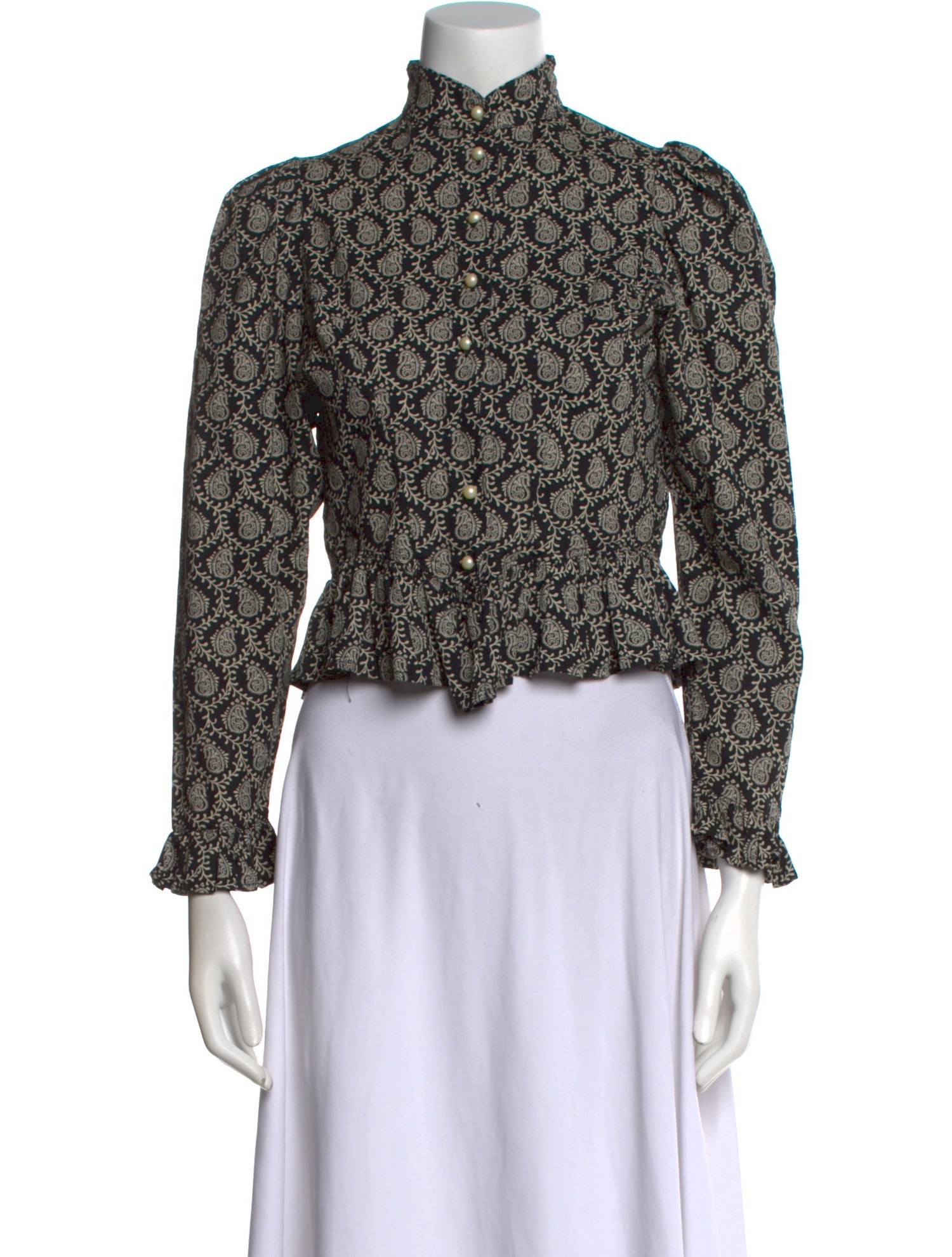 Batsheva Paisley Print Mock Neck Crop Top