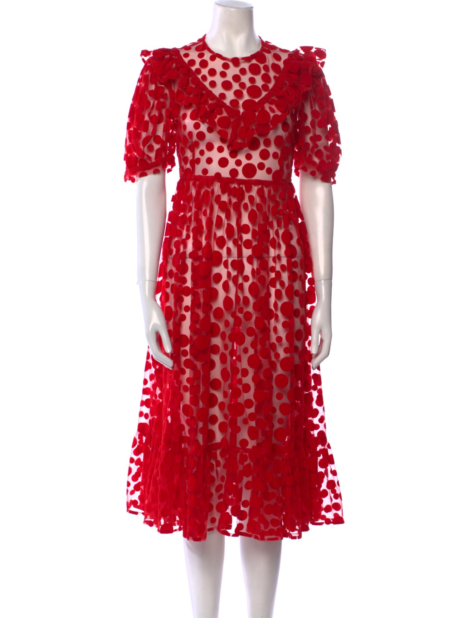 Batsheva Polka Dot Print Midi Length Dress