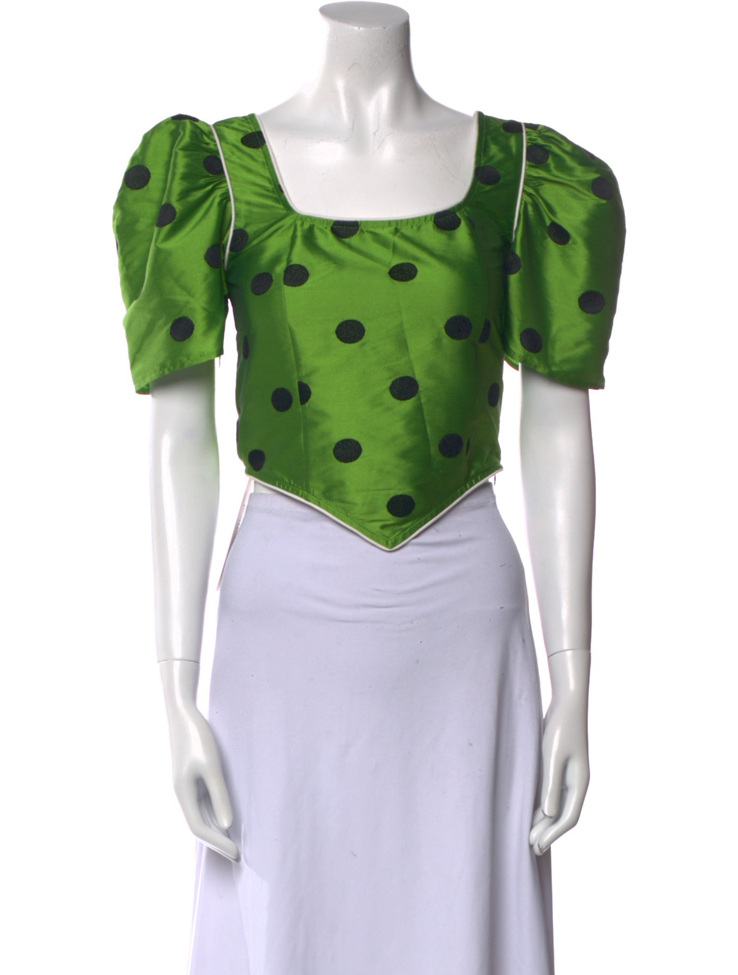 Batsheva Silk Polka Dot Print Crop Top