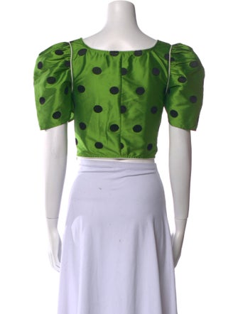 Batsheva Silk Polka Dot Print Crop Top