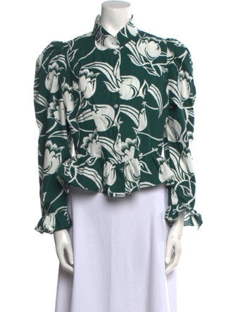 Batsheva Floral Print Long Sleeve Button-Up Top