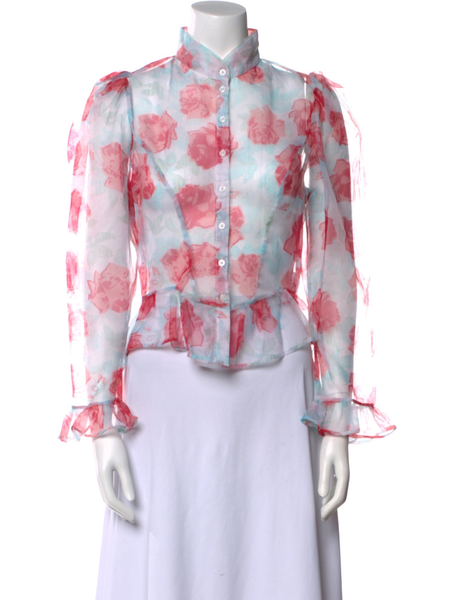 Batsheva Floral Print Mock Neck Blouse
