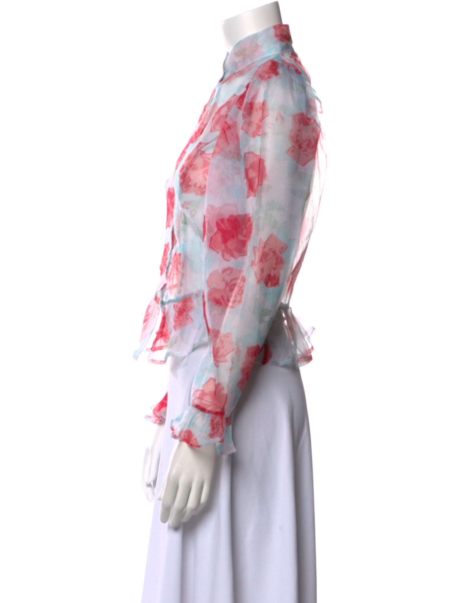 Batsheva Floral Print Mock Neck Blouse
