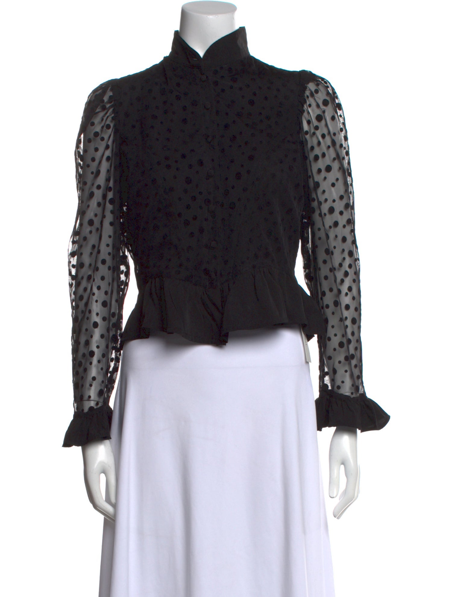 Batsheva Polka Dot Print Mock Neck Crop Top