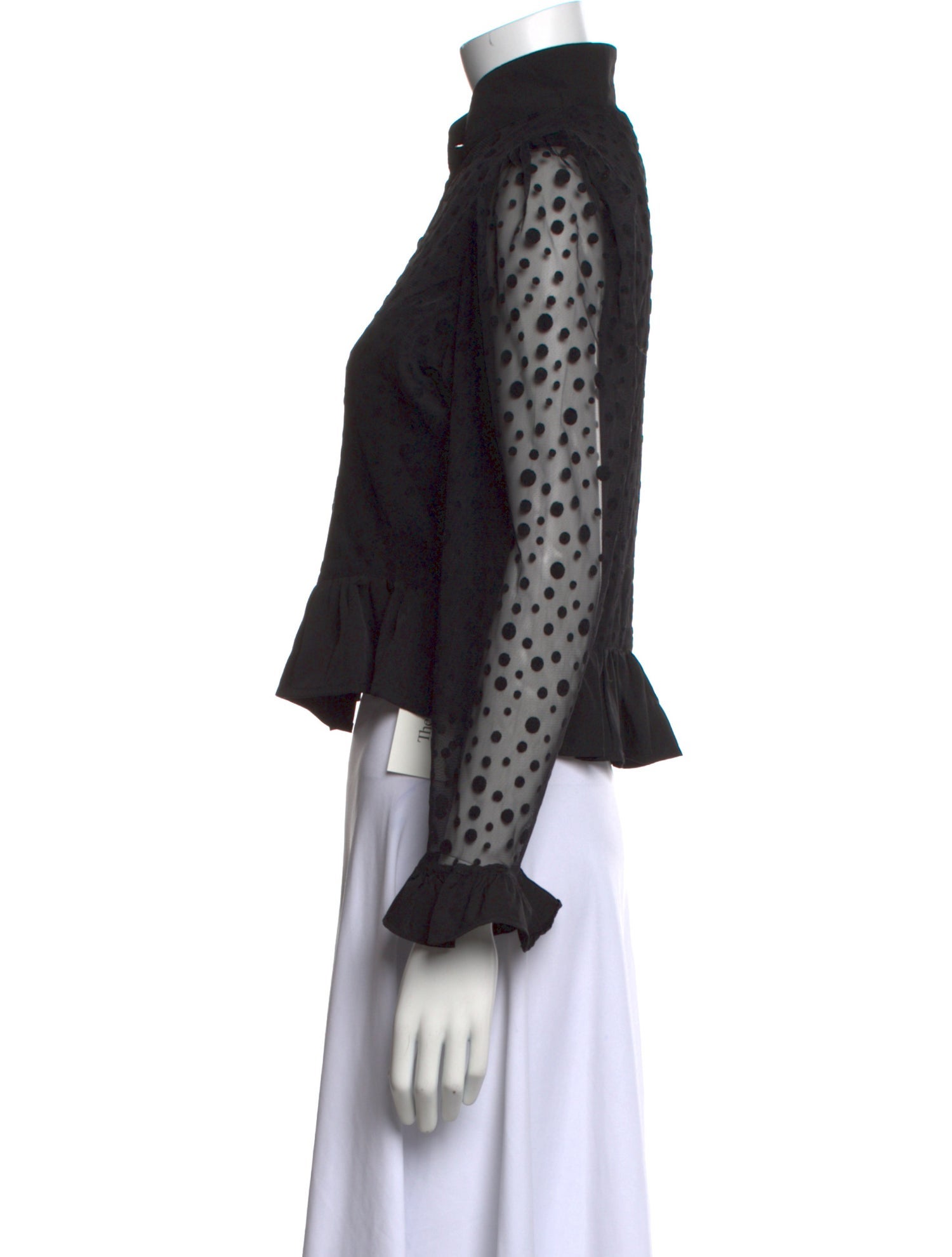 Batsheva Polka Dot Print Mock Neck Crop Top