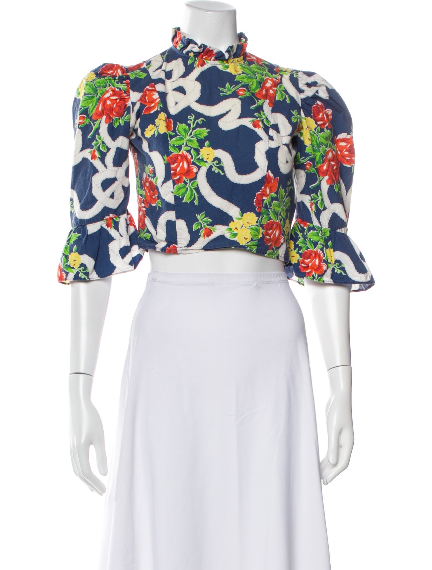 Batsheva Floral Print Mock Neck Crop Top
