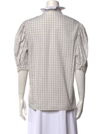 Batsheva Plaid Print Three-Quarter Sleeve Button-Up Top