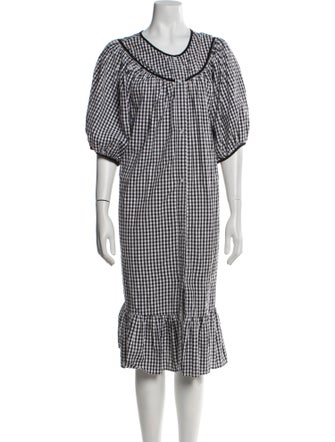 Batsheva Plaid Print Ruffle Embellishment Robe