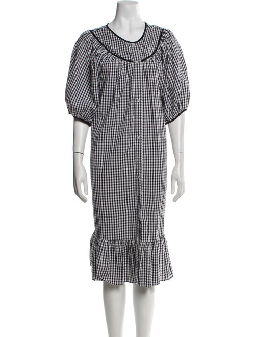 Batsheva Plaid Print Ruffle Embellishment Robe