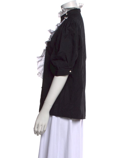 Batsheva Mock Neck Three-Quarter Sleeve Button-Up Top