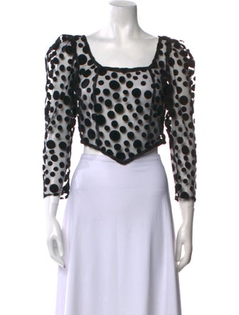 Batsheva Polka Dot Print Square Neckline Crop Top