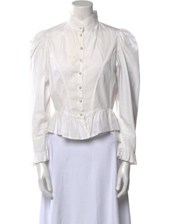 Batsheva Mock Neck Long Sleeve Button-Up Top