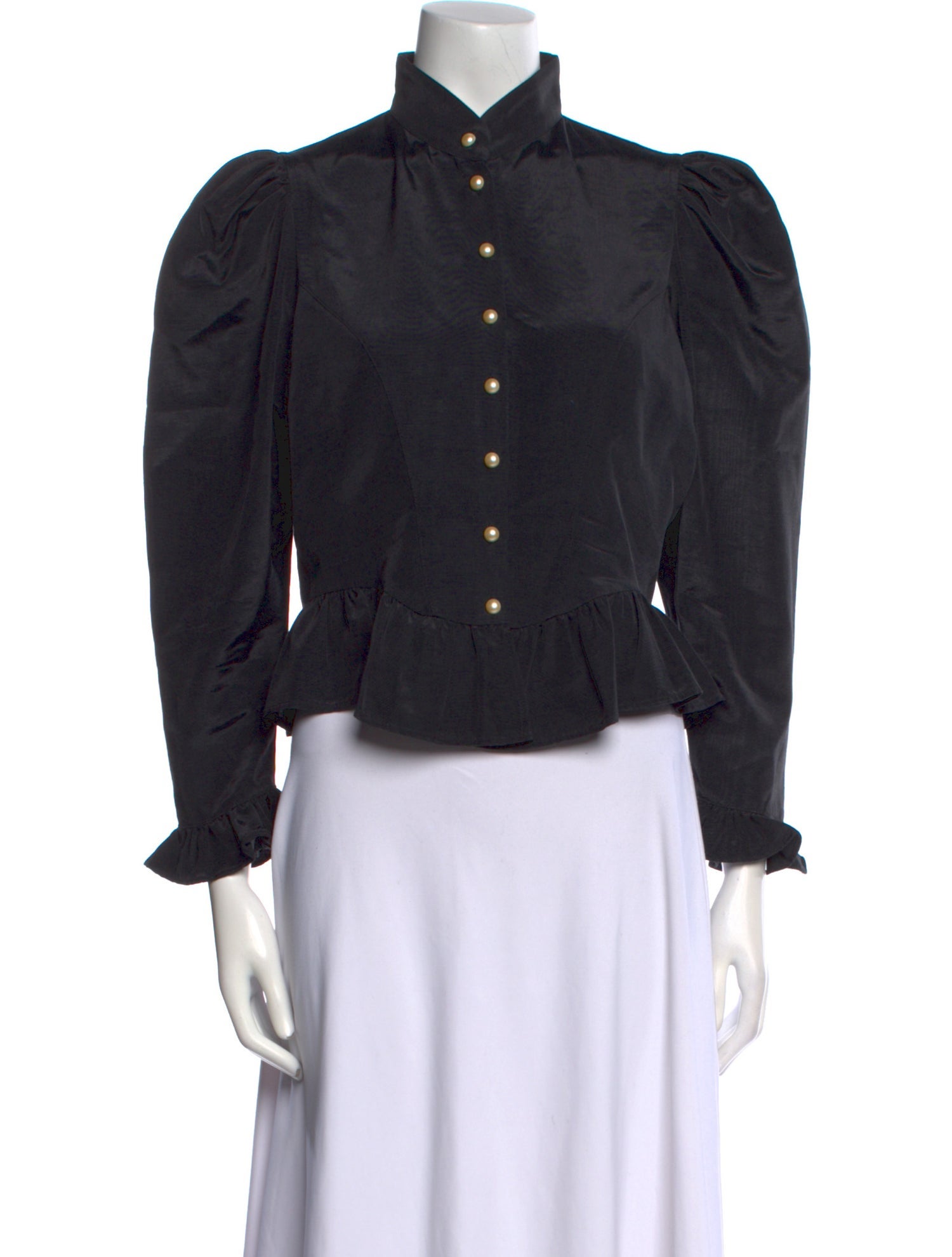 Batsheva Mock Neck Long Sleeve Button-Up Top