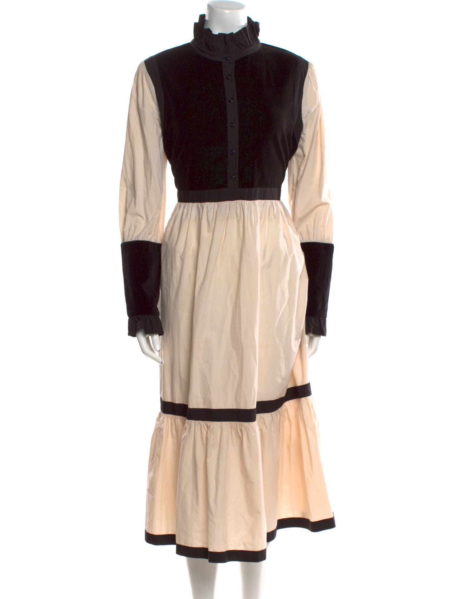 Batsheva Colorblock Pattern Midi Length Dress