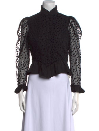 Batsheva Lace Pattern Mock Neck Crop Top