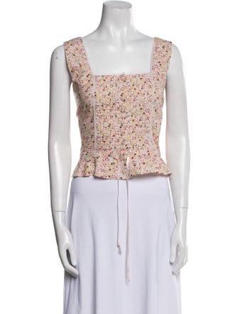 Batsheva Floral Print Square Neckline Crop Top