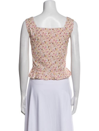 Batsheva Floral Print Square Neckline Crop Top