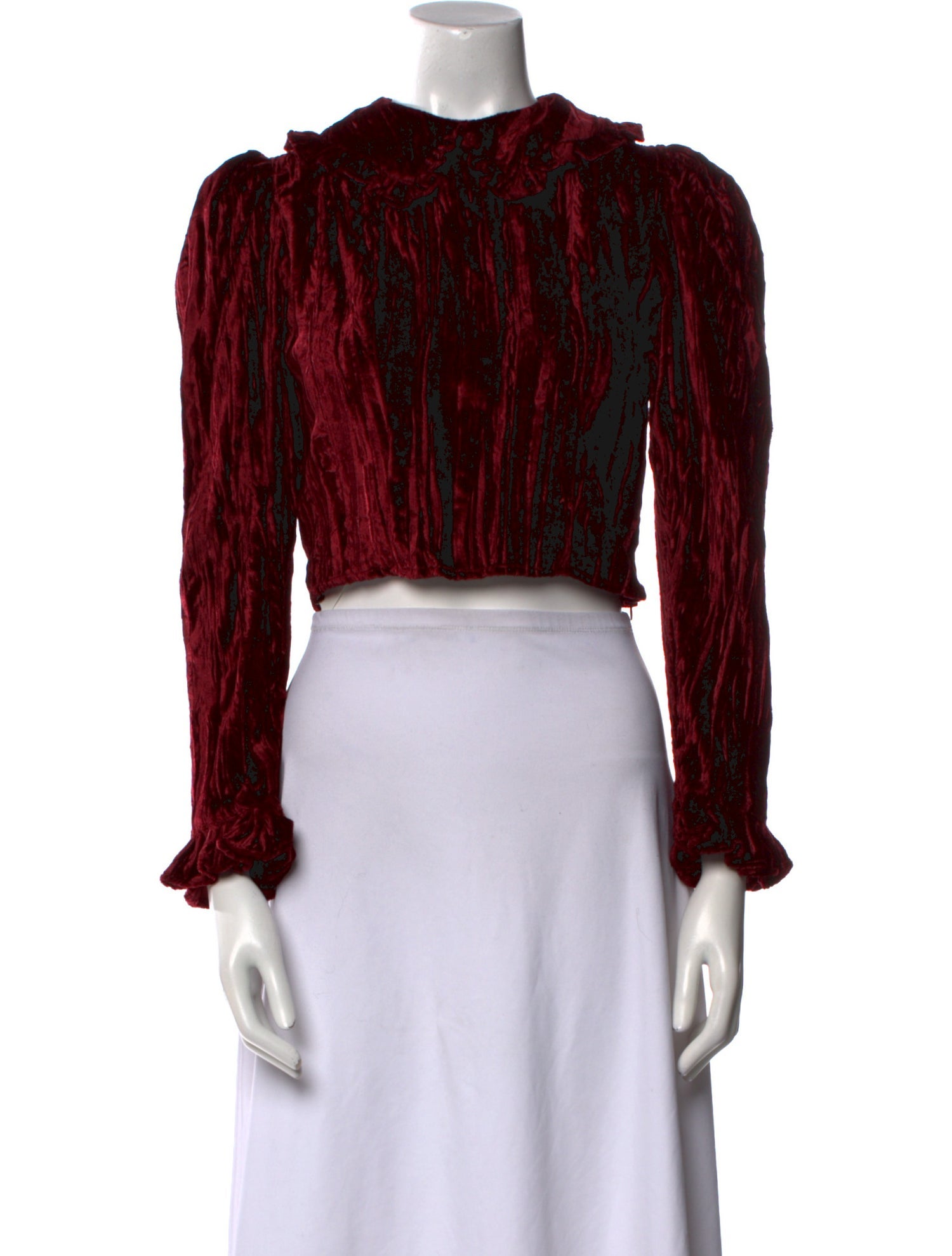 Batsheva Bateau Neckline Long Sleeve Crop Top