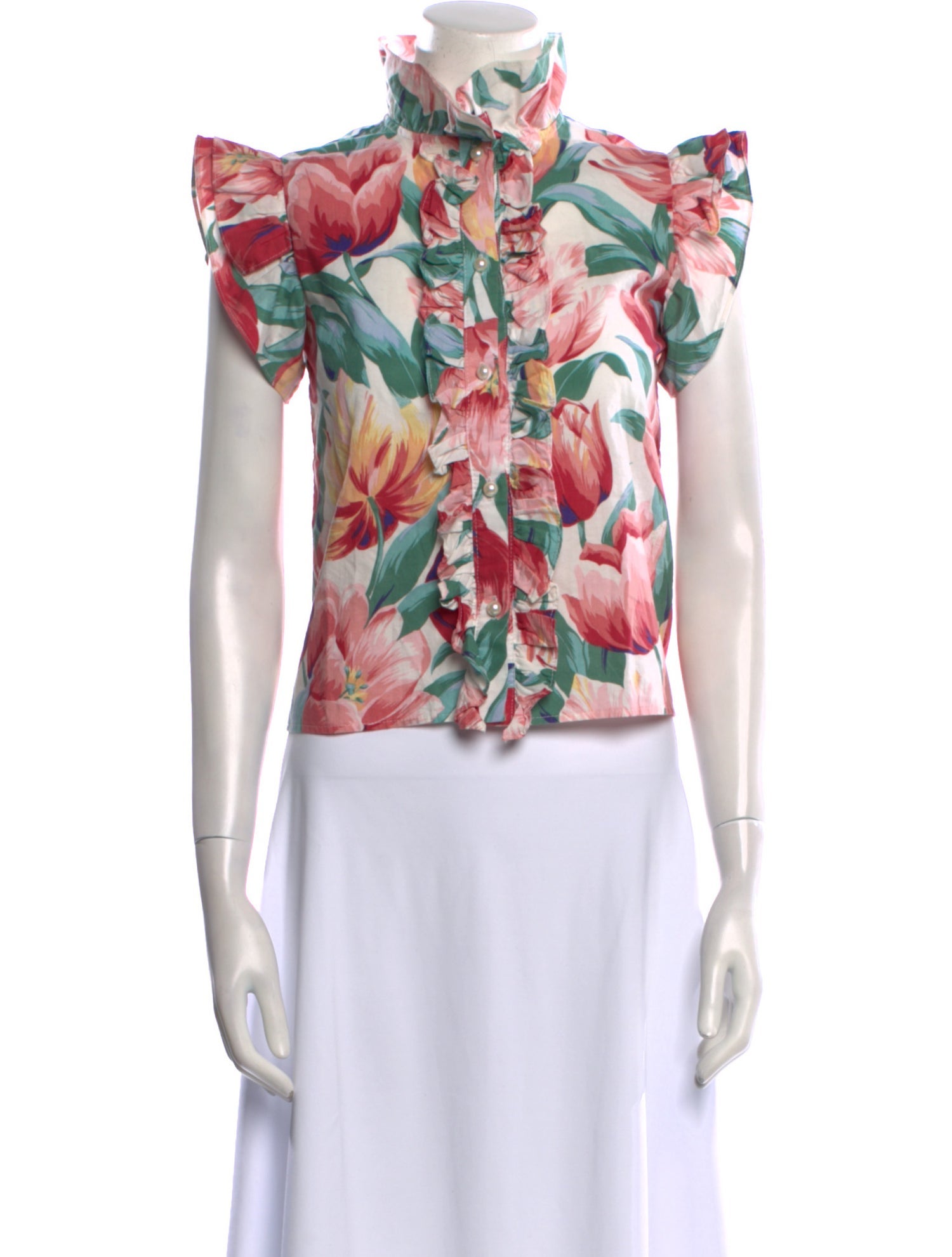 Batsheva Floral Print Mock Neck Crop Top