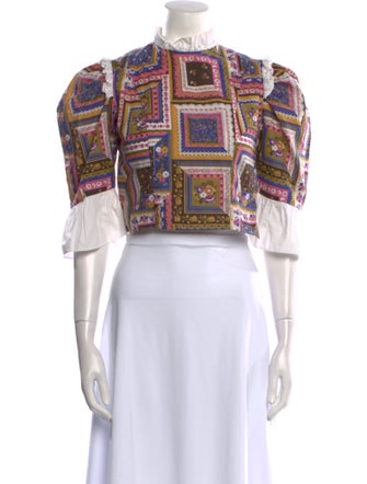 Batsheva Paisley Print Mock Neck Crop Top