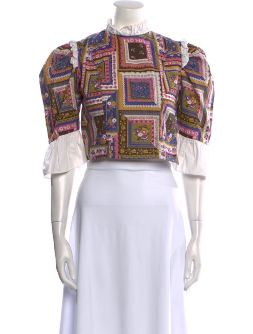 Batsheva Paisley Print Mock Neck Crop Top