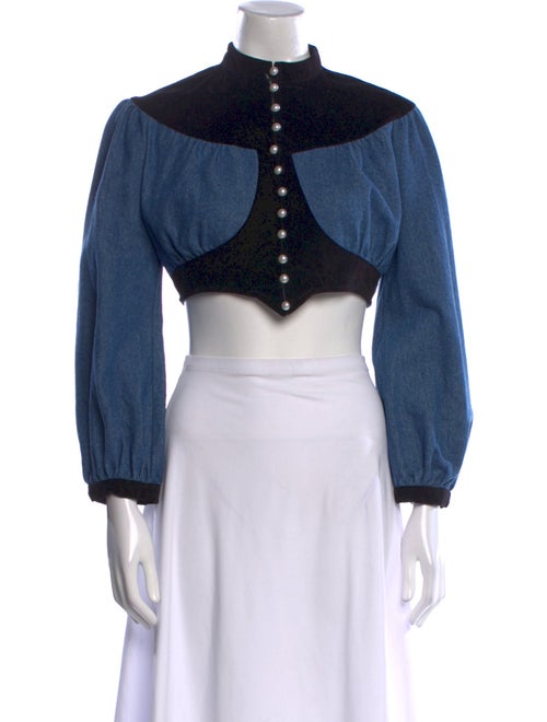 Batsheva Colorblock Pattern Mock Neck Crop Top