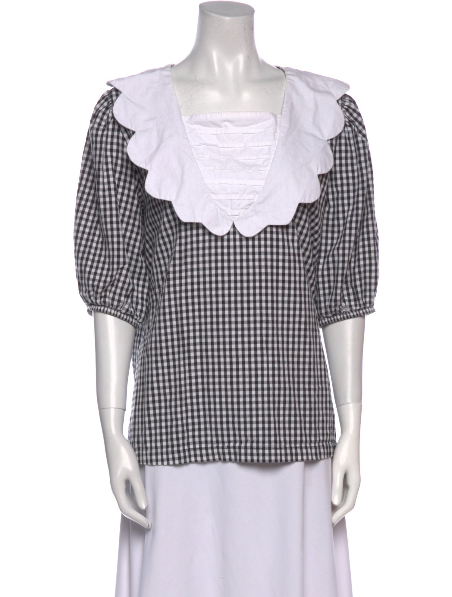 Batsheva Plaid Print Square Neckline Blouse