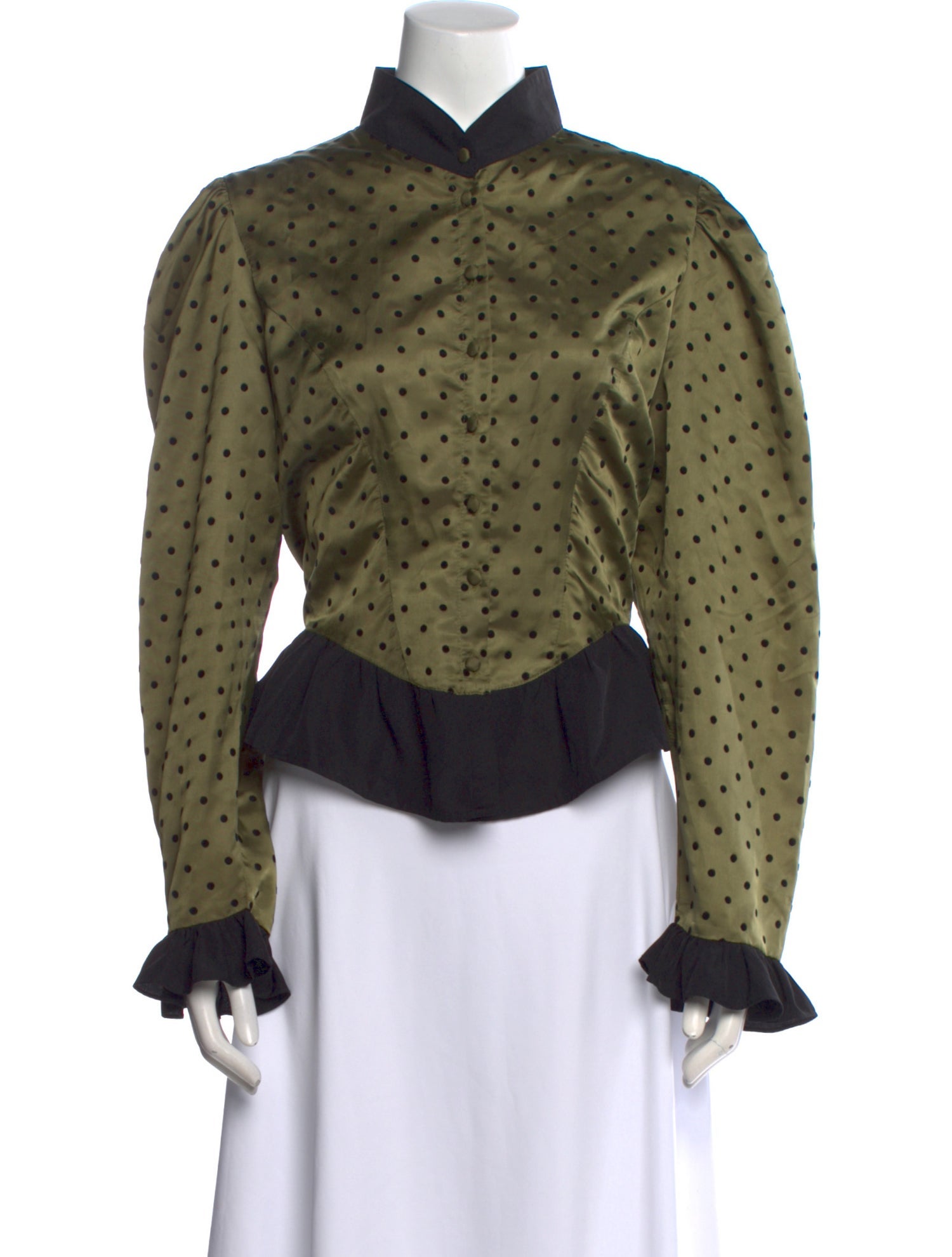 Batsheva Polka Dot Print Mock Neck Button-Up Top