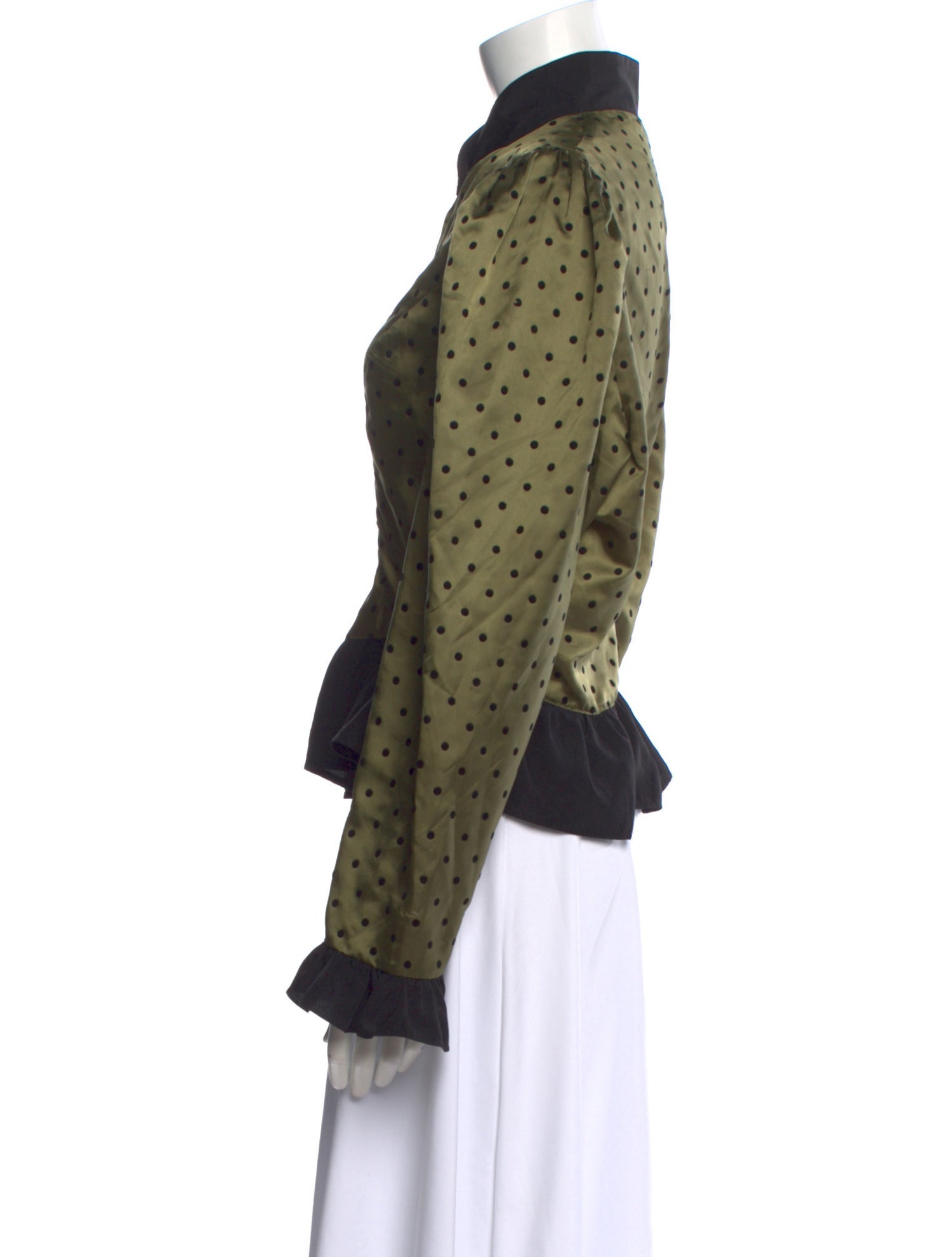 Batsheva Polka Dot Print Mock Neck Button-Up Top