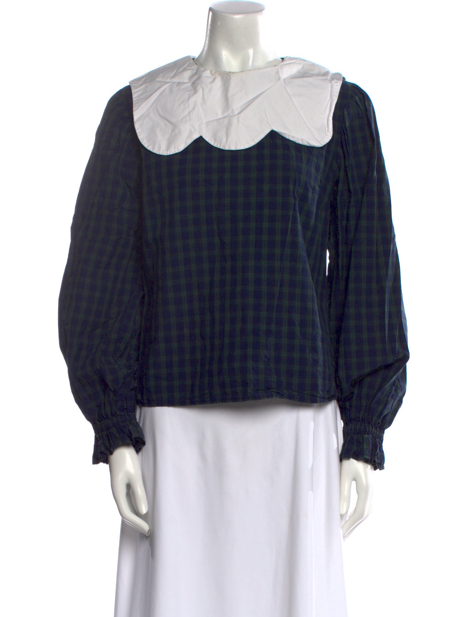 Batsheva Plaid Print Mock Neck Blouse