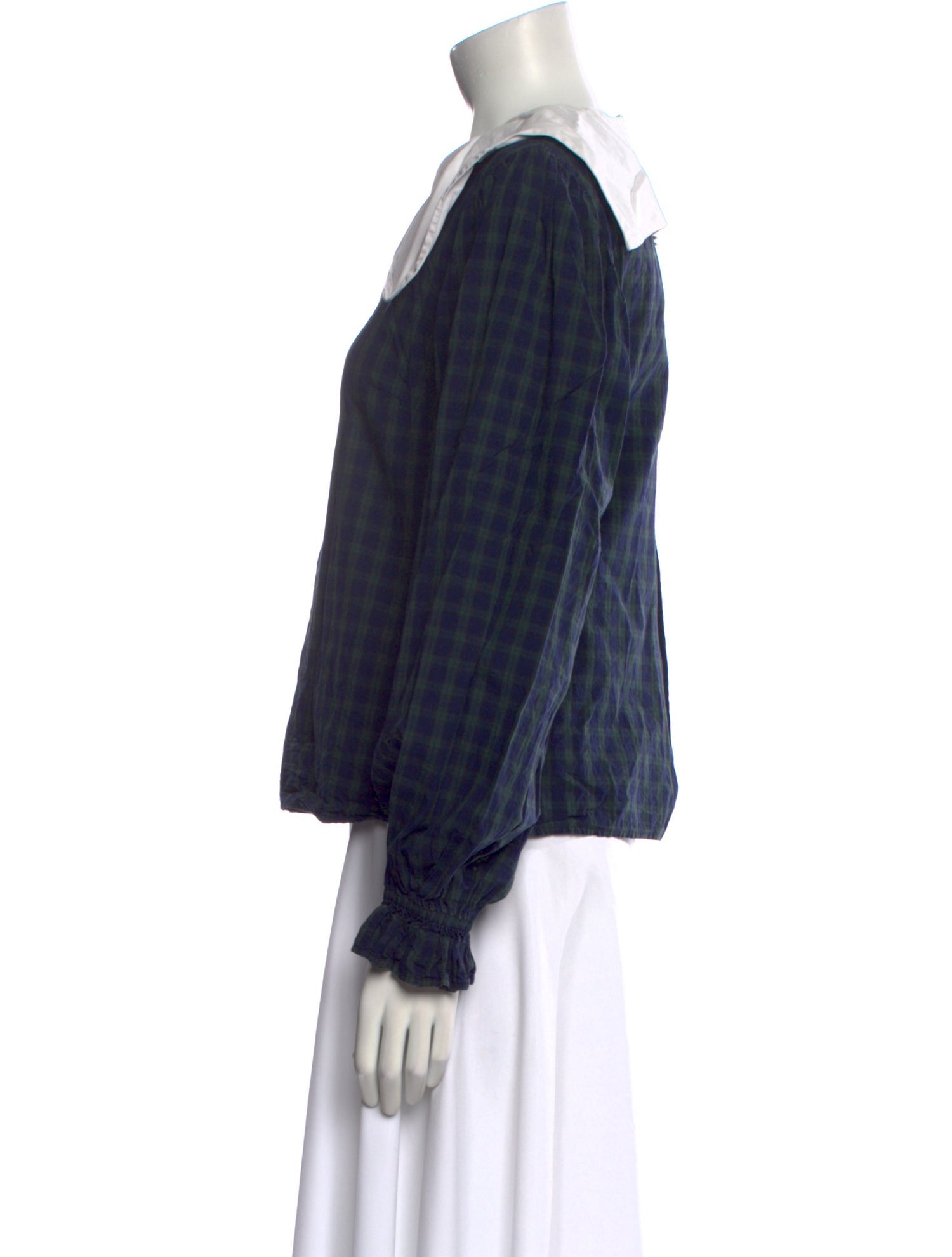 Batsheva Plaid Print Mock Neck Blouse