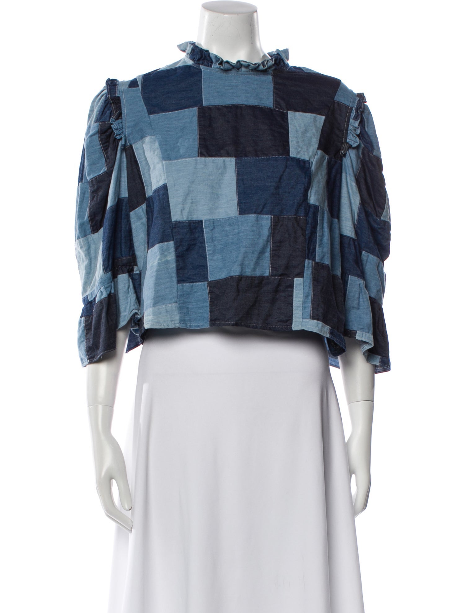 Batsheva Plaid Print Mock Neck Crop Top