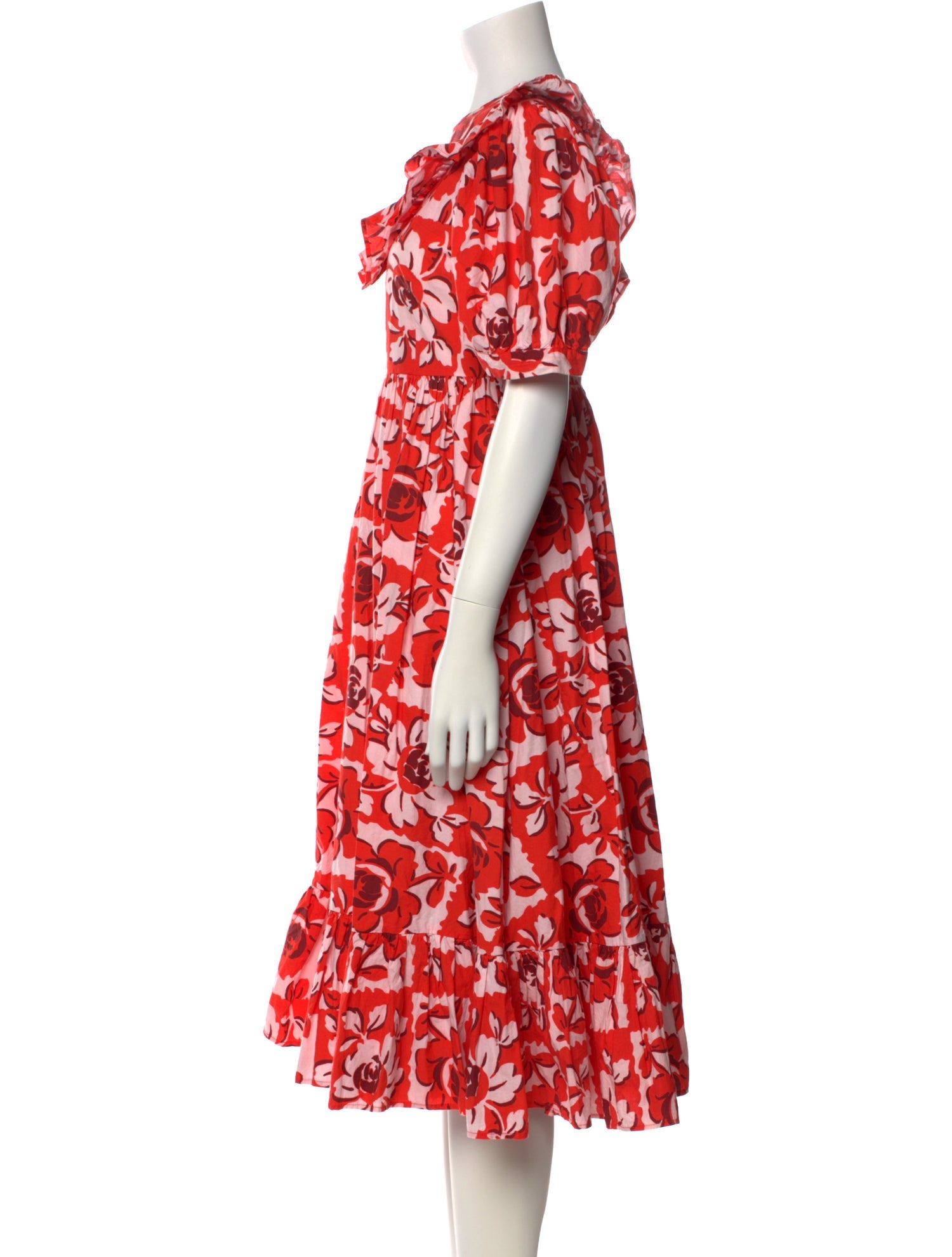 batsheva red dress BATSHEVA Floral Prairie Dress