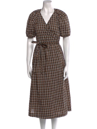 Baum und Pferdgarten Plaid Print Long Dress