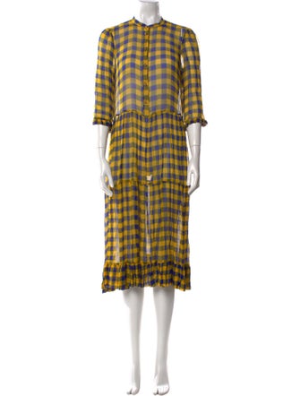 Baum und Pferdgarten Plaid Print Midi Length Dress