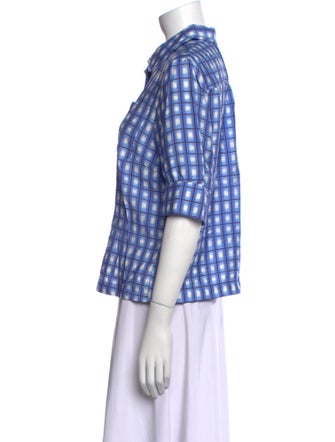 Baum und Pferdgarten Plaid Print Short Sleeve Button-Up Top