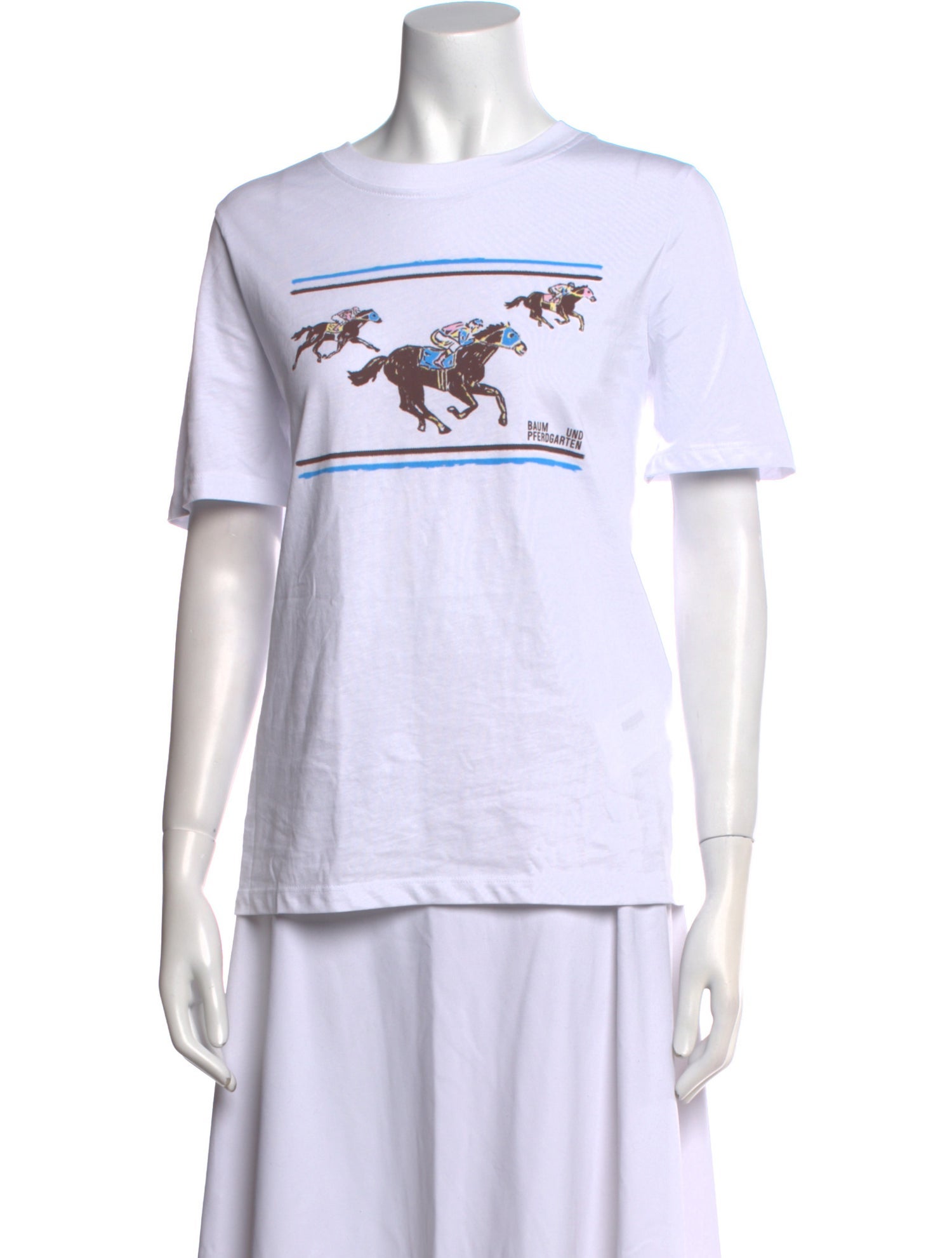 Baum und Pferdgarten Graphic Print Crew Neck T-Shirt