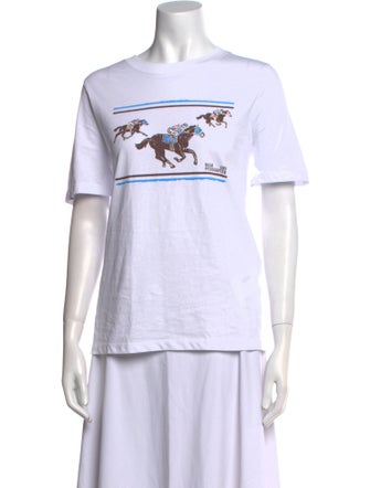 Baum und Pferdgarten Graphic Print Crew Neck T-Shirt