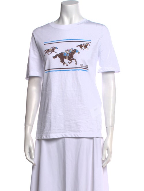 Baum und Pferdgarten Graphic Print Crew Neck T-Shirt