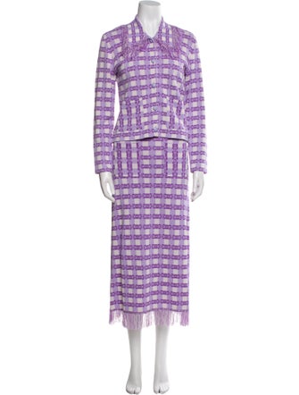 Baum und Pferdgarten Plaid Print Fringe Trim Accent Skirt Suit