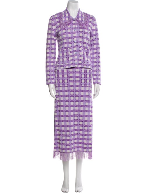 Baum und Pferdgarten Plaid Print Fringe Trim Accent Skirt Suit